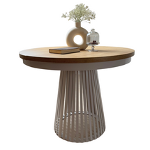 Pyöreä ruokapöytä, 120 cm, cashmere/hikkorytammi ALEXANDER