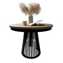 Pyöreä ruokapöytä, 120 cm, musta/hikkorytammi ALEXANDER