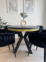 Musta pyöreä taittopöytä, kultareuna 100 cm ANGELO