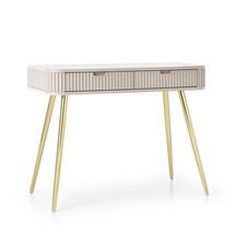 Beige pukeutumispöytä makuuhuoneeseen kultaisilla jaloilla CALMA