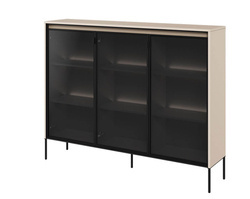 Beige vitriinikaappi, jossa on lasinen etuosa ja valaistus TRENDI