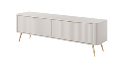 Moderni beige TV-kaappi, 200 cm, uurretut etupinnat, kultaiset jalat LARA
