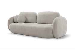 Harmaa, pyöristetty sohva, nukkumistoiminto, vuodevaatteiden säilytystila OLIMP