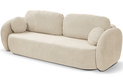 Beige, pyöristetty sohva, nukkumistoiminto, vuodevaatteiden säilytystila OLIMP