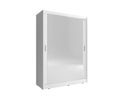 Valkoinen liukuovellinen vaatekaappi 130 cm, jossa on kaksinkertainen peili MAI