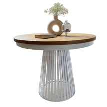 Pyöreä ruokapöytä, 100 cm, valkoinen/hikkorytammi ALEXANDER