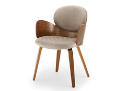 Velour-tuoli beige pähkinäpuujalat ARIA