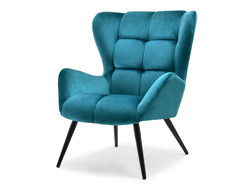Turkoosi veluurinen nojatuoli mustilla jaloilla KIKORI