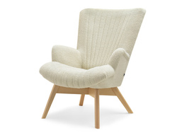 Kermanvärinen bouclé nojatuoli vaaleilla tammijaloilla LIMA