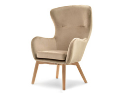 Nojatuoli beige veluuria ja pyökkijalat LETA