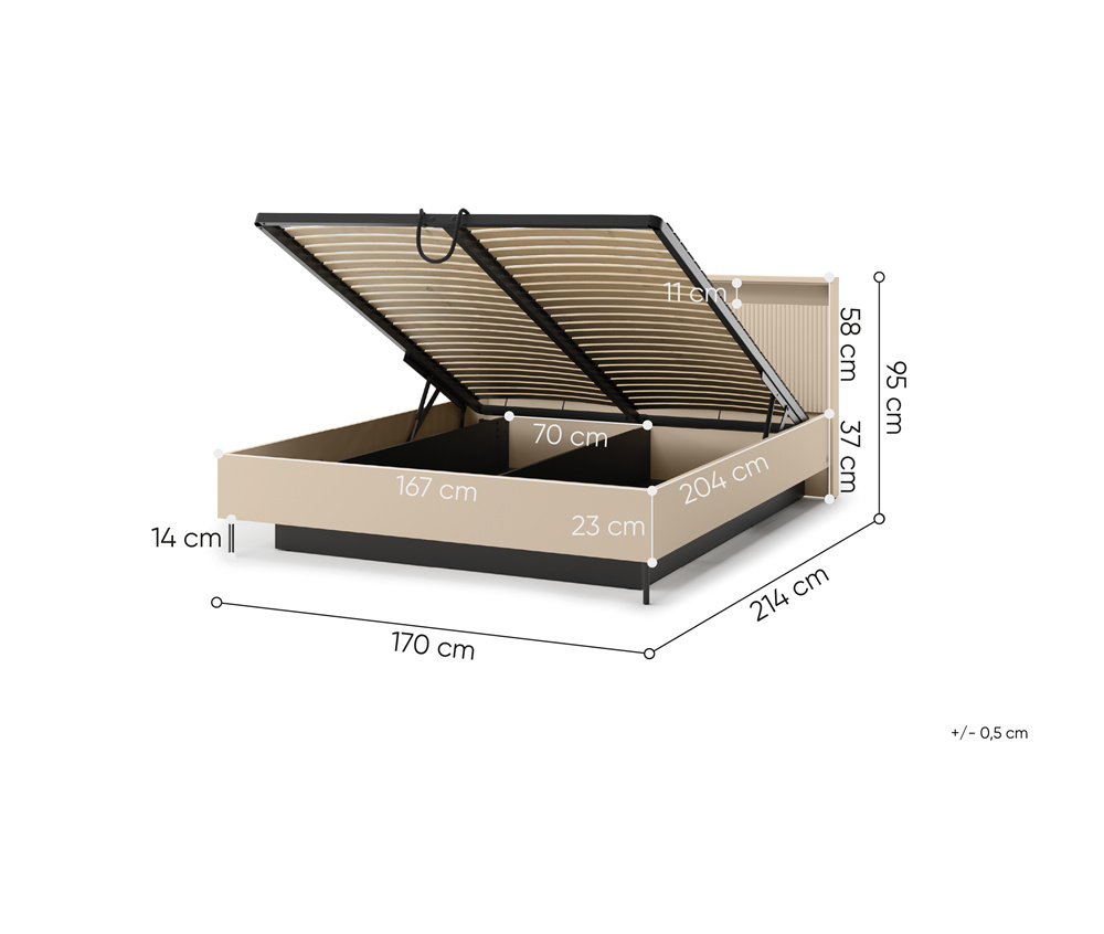 Beige sänky LED-valaistuksella 160x200 cm TREND